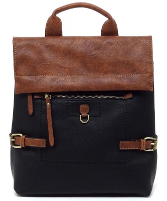 Fashion Colorblock Flap Backpack CMS048 BLACK